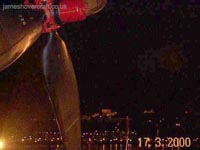 Close-up of the rear doors letting cars out down the blue detachable ramp